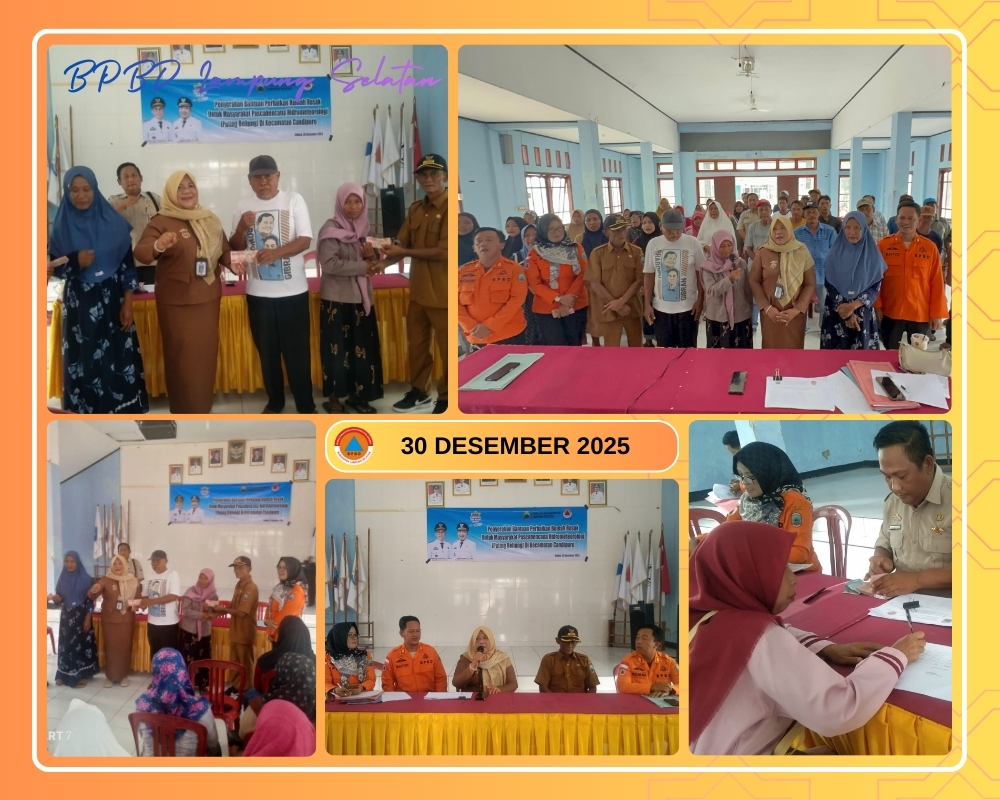 BPBD Lampung Selatan Salurkan Bantuan ke 40 KK Terdampak Puting Beliung di Candipuro